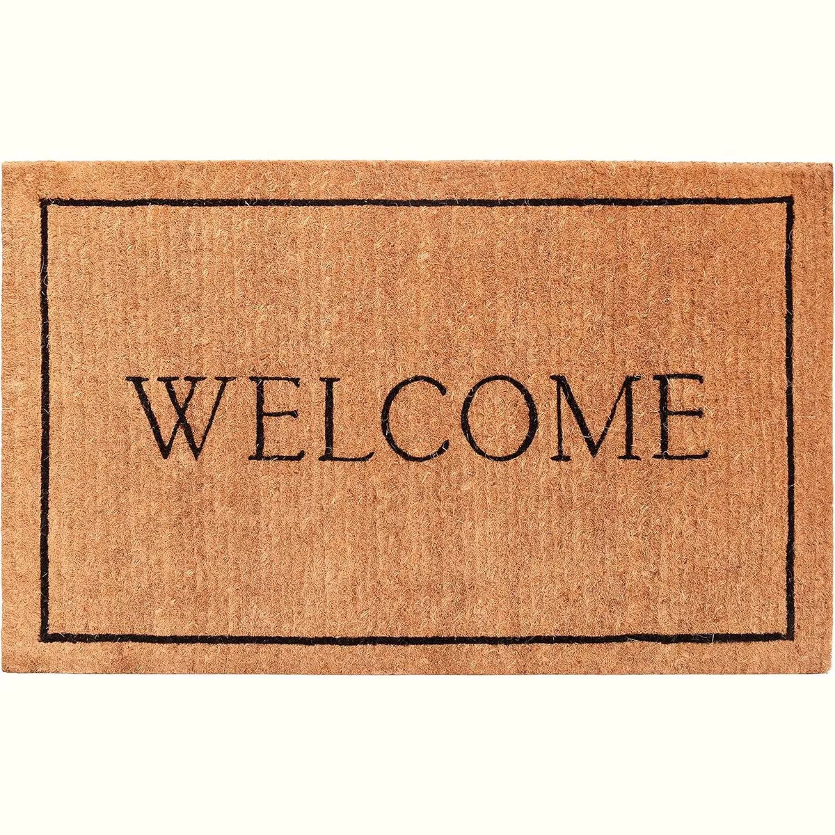 HomeRoots 18" X 30" Natural And Black Coir Welcome Outdoor Door Mat | Target