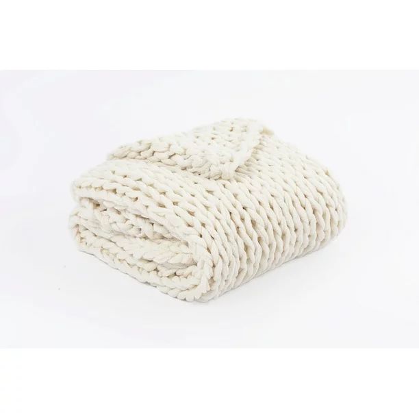 Silver One Super Chunky Knitted Throw Blanket, Cream, 50" x 60" - Walmart.com | Walmart (US)