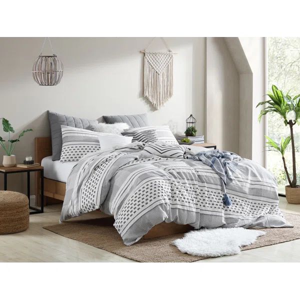 100% Cotton Geometric Clip Jacquard Stripes 5-Piece Comforter Set | Wayfair North America