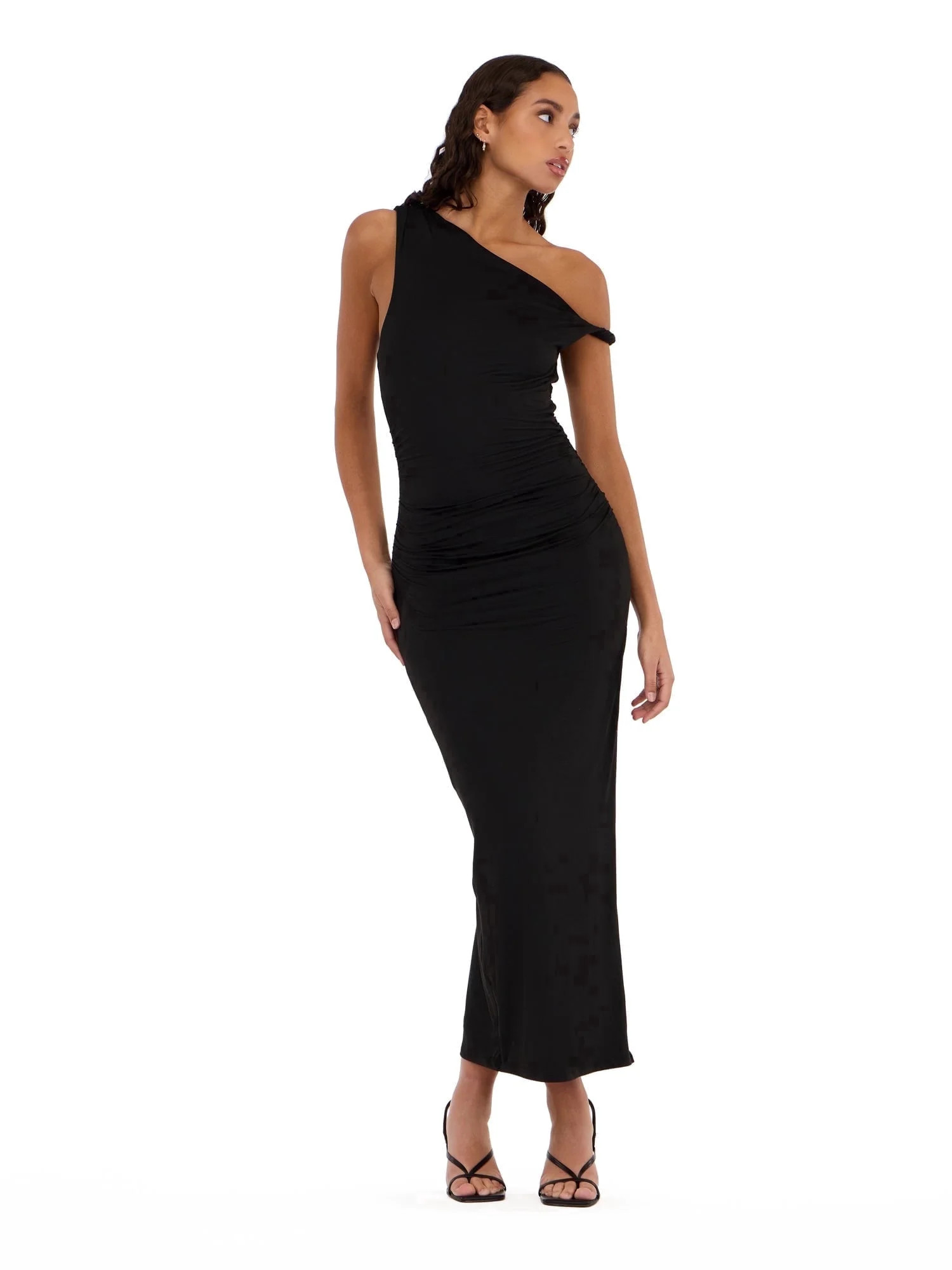 Forever 21 Women’s Maxi Dress with Side Ruching Detail and High Neckline, Sleek Fitted Silhouette with Side Slit for Evening and Special Occasions, Brown, X-Small | Walmart (US)