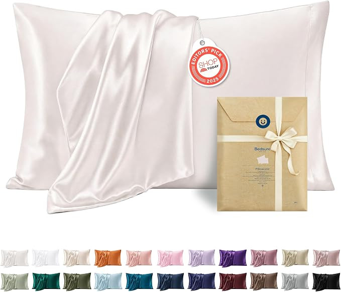Bedsure Satin Pillowcases King Set of 2, Similar to Silk Pillow Cases Ivory | Amazon (US)