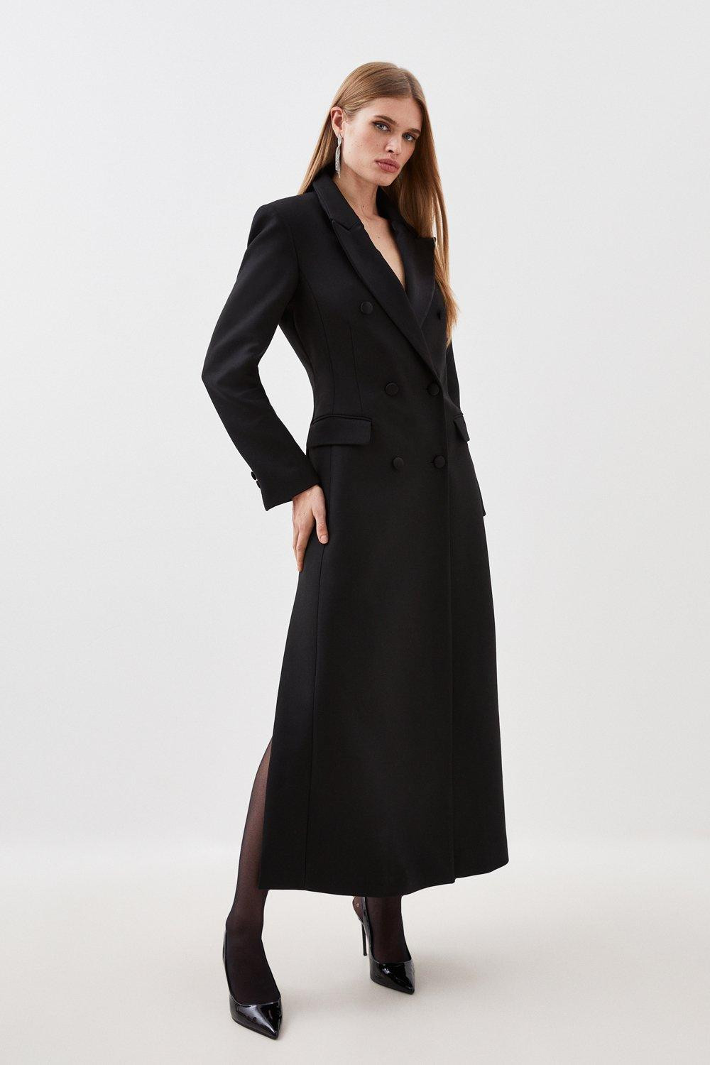 Contrast Satin Double Breasted Coat | Karen Millen UK + IE + DE + NL