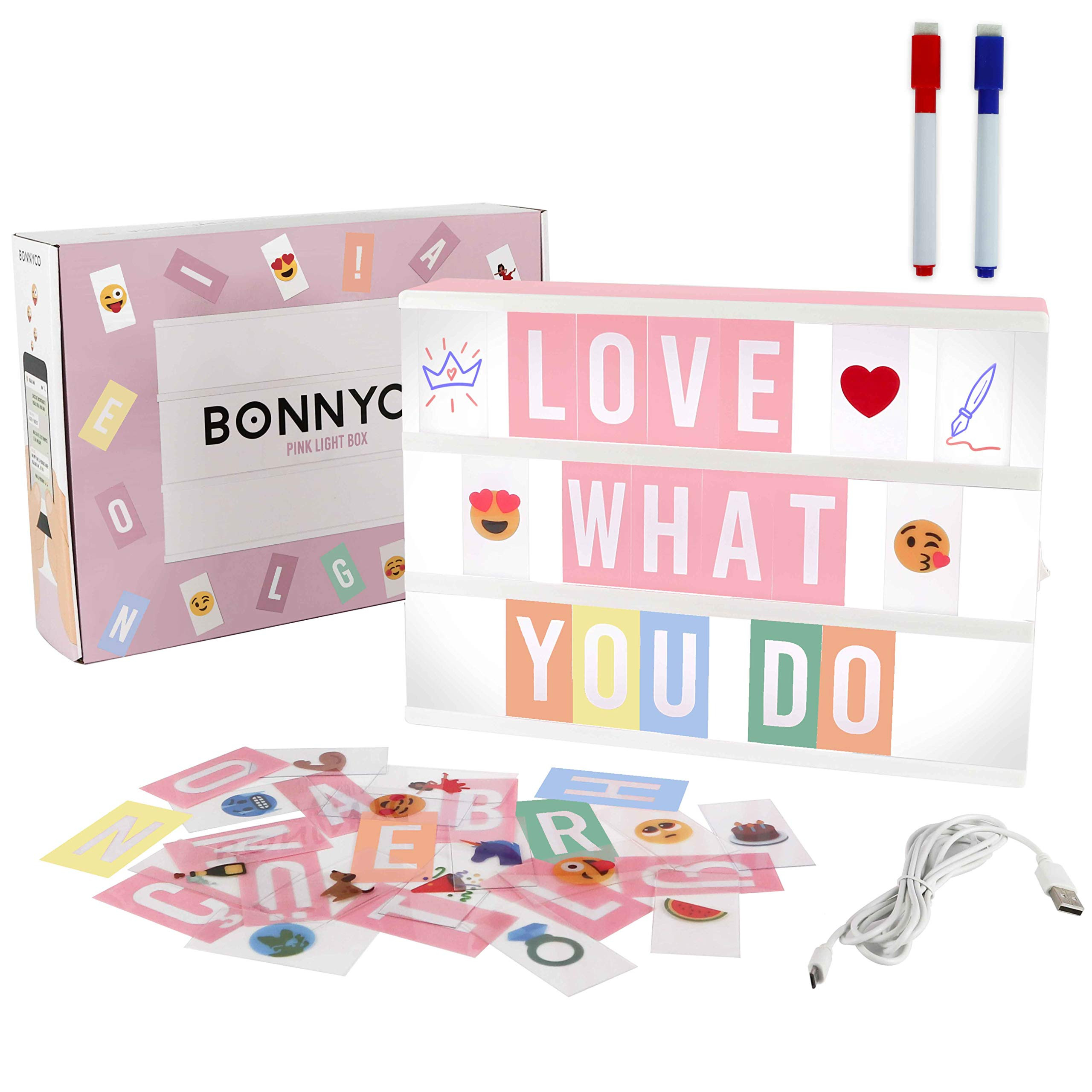 BONNYCO Pink Cinema Light Box with 400 Letters, Emojis, 2 Markers. Led Light Box Home Office and ... | Amazon (US)