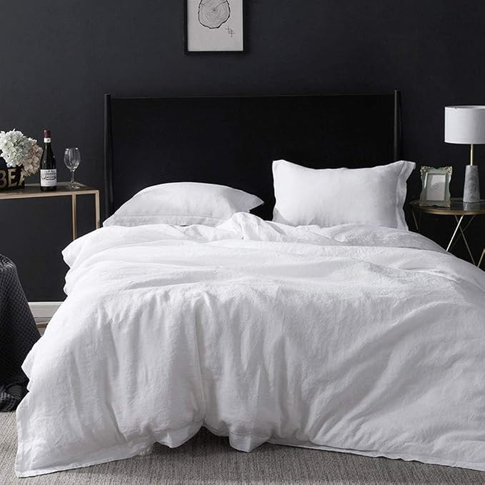 Simple&Opulence 100% Linen Duvet Cover Set with Embroidery Border Washed - 3 Pieces (1 Duvet Cove... | Amazon (US)