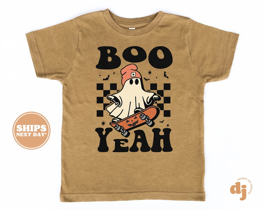 Kids Halloween Shirt Boo Yeah Skateboard Kids Retro Tshirt Halloween Retro Natural Infant, Toddle... | Etsy (US)