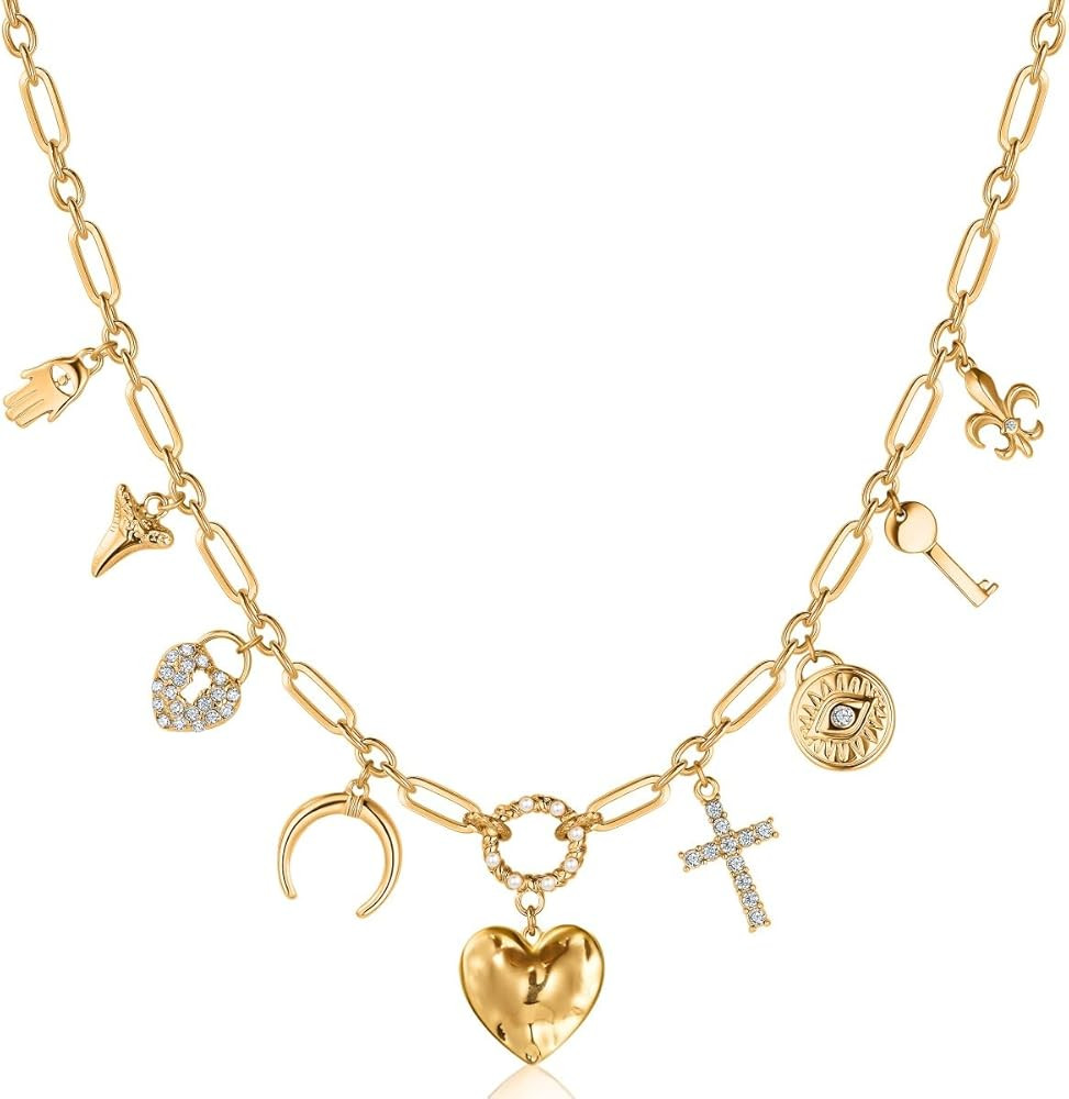 Humble Chic Gold Charm Necklace for Women - Paperclip Chain Necklace with Trendy Charms, Chunky S... | Amazon (US)