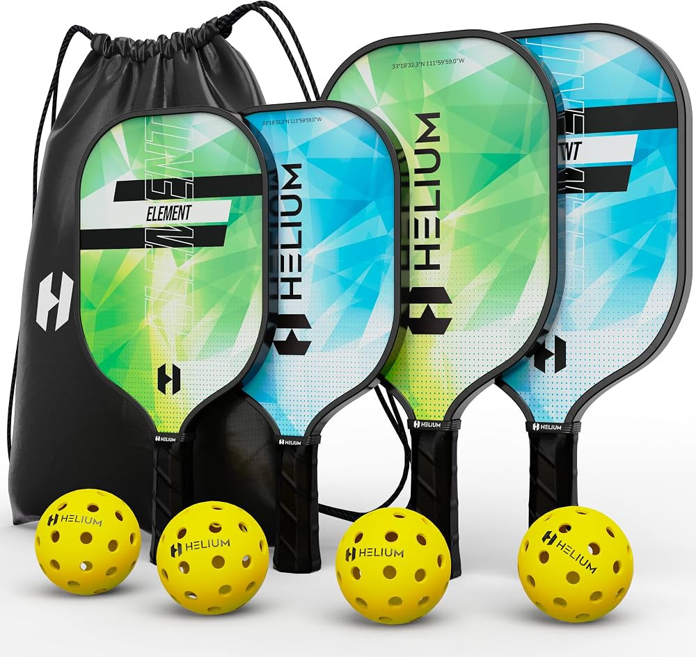 Helium Element Pickleball Family 4-Pack - 2 Child-Size & 2 Adult-Size Paddles, Lightweight Pickle... | Amazon (US)