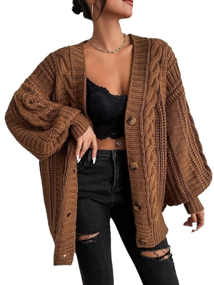 Womens Open Front Cardigan Button Front V Neck Long Sleeve Long Sleeve Button Up Cardigan Sweater Outwear | Amazon (US)