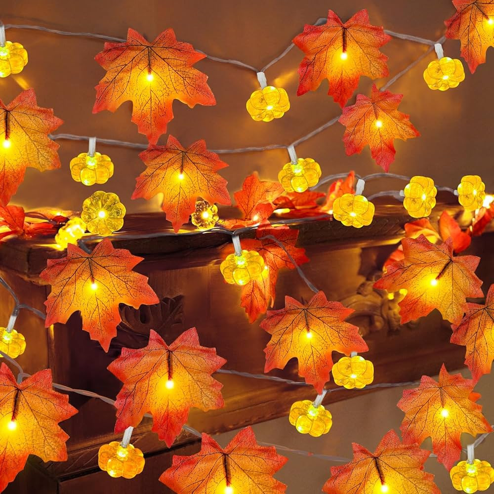 2 Pack & Timer - Fall Garland with Pumpkin Lights Fall Decorations for Home 60 LED 20 Ft Enlarged... | Amazon (US)