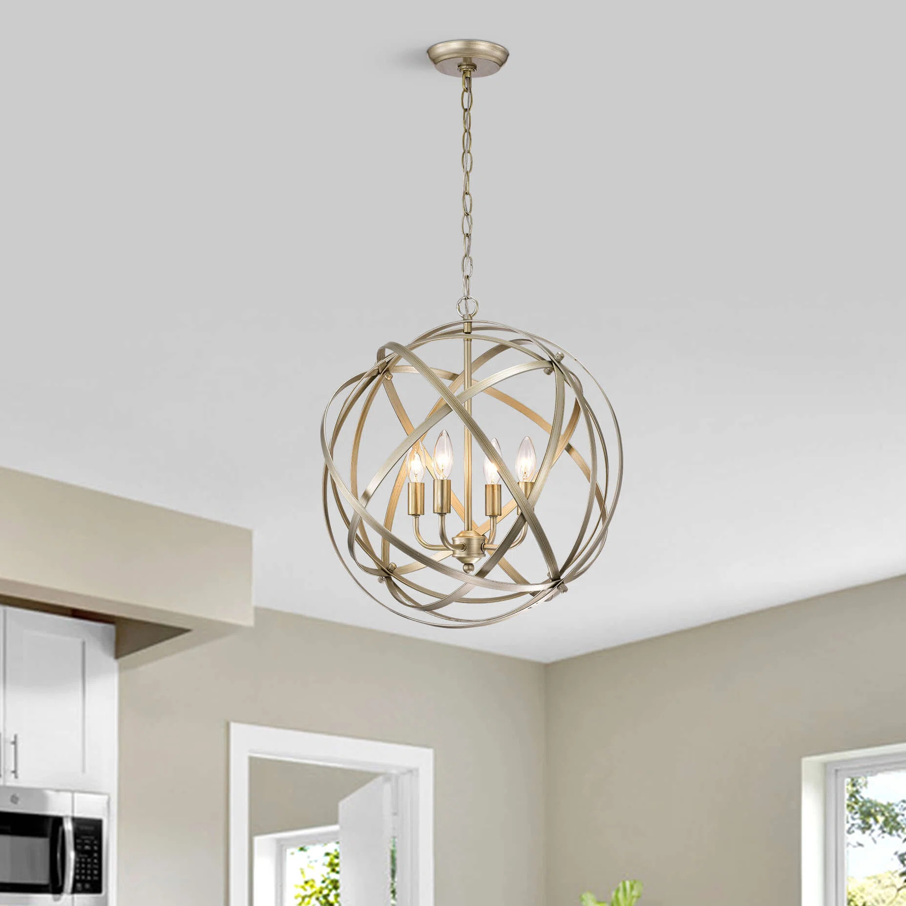 Malbon 4 - Light 18.9" Light Gold with Bronze Tone Candle Style Globe Chandelier | Wayfair North America