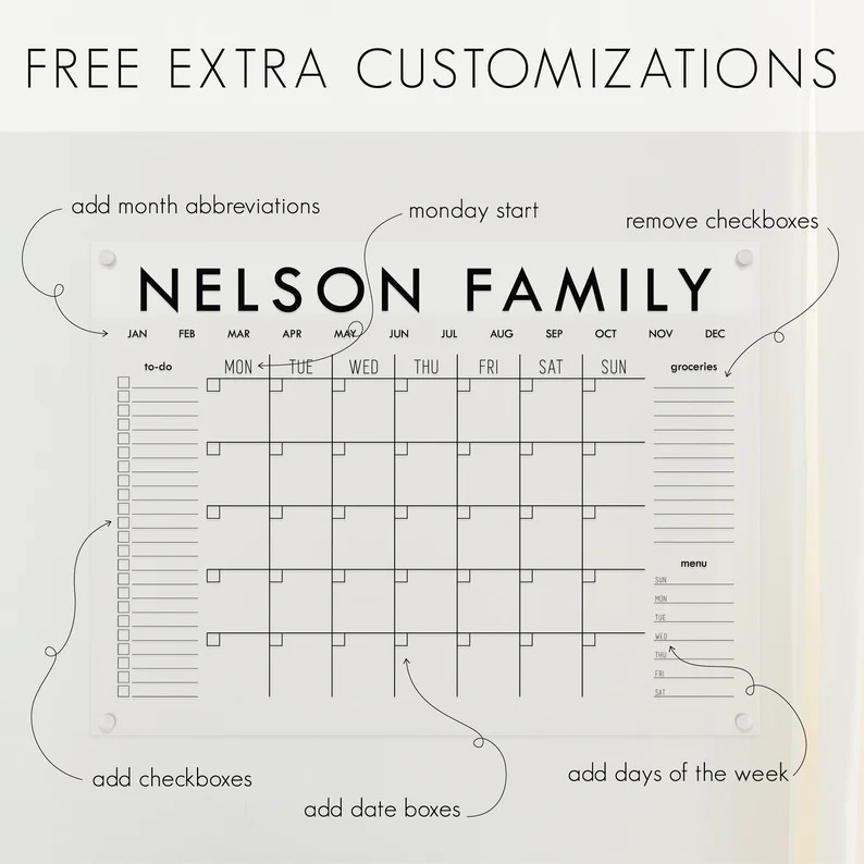 Large Acrylic Calendar, Personalized, Dry Erase Monthly Acrylic Wall Calendar, 2024 Minimalist Wa... | Etsy (US)