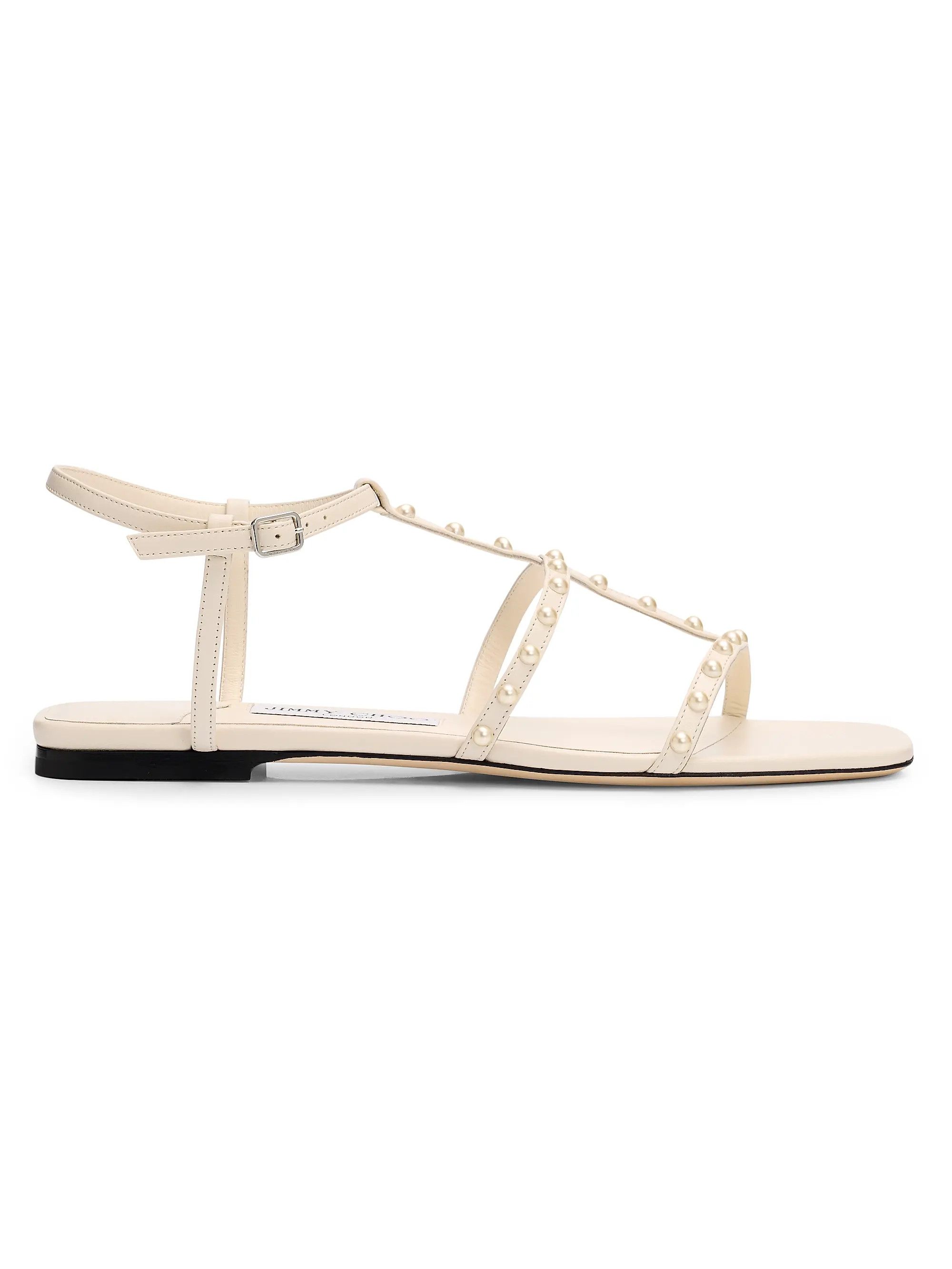 Gwyn Pearl-Embellished Leather Flat Sandals | Saks Fifth Avenue