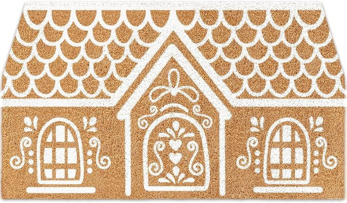 Christmas Natural Coir Doormat Cute Gingerbread House Welcome Floor Mat Non-Slip Entrance Door Ru... | Amazon (US)