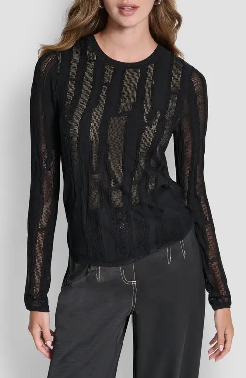 DKNY Mix Stitch Top in Black/travertine at Nordstrom, Size Medium | Nordstrom