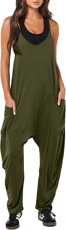 ANRABESS Women's Casual Loose Sleeveless Jumpsuits Adjustbale Spaghetti Strap V Neck Harem Long P... | Amazon (US)