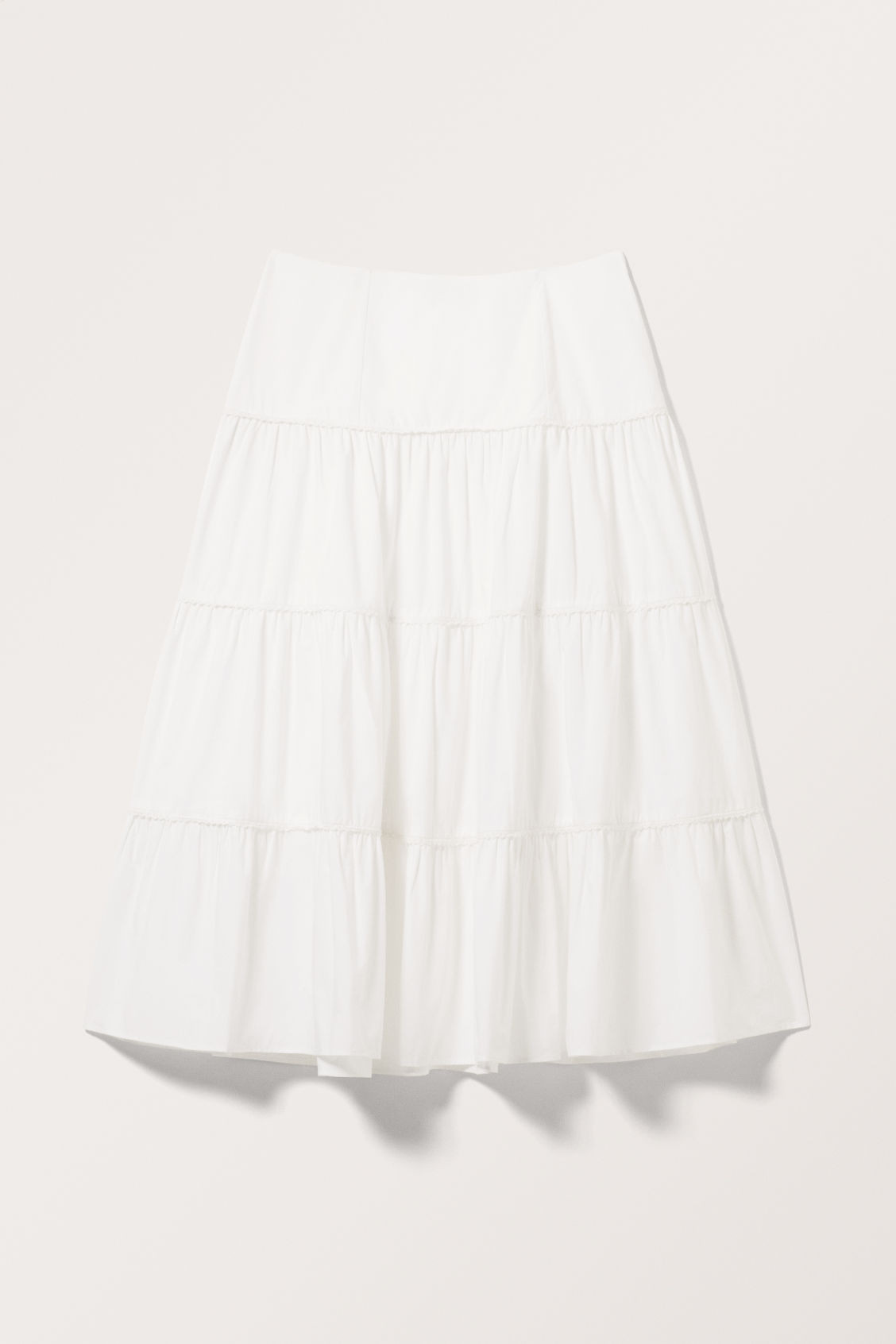 Tiered Midi Poplin Skirt - White | Monki