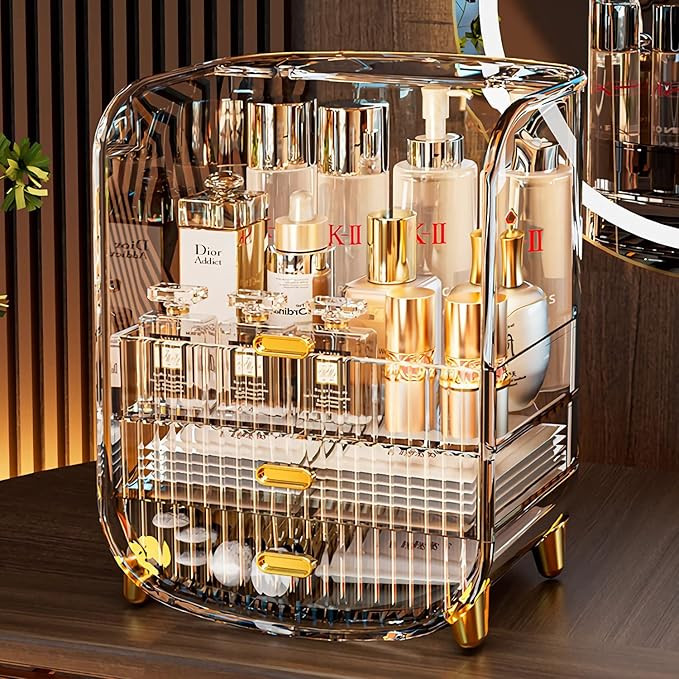 Makeup Organizer, Large Capacity Cosmetics Makeup Organizer for Vanity, Dustproof Waterproof Cosm... | Amazon (US)