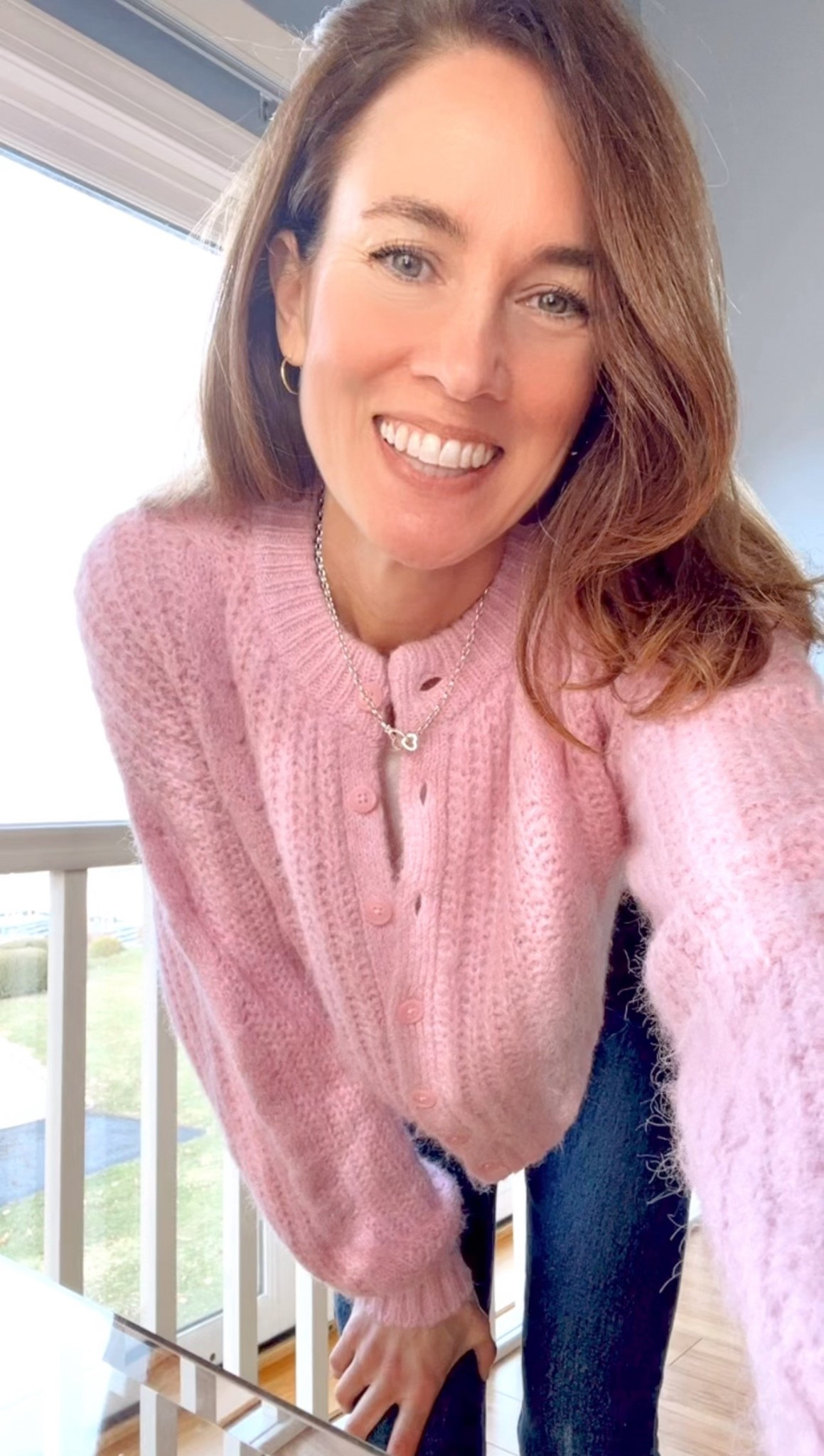 Pink cardigan with heart necklace #pink #heart #cardigan #springsweaters

#LTKootd #LTKOver40
