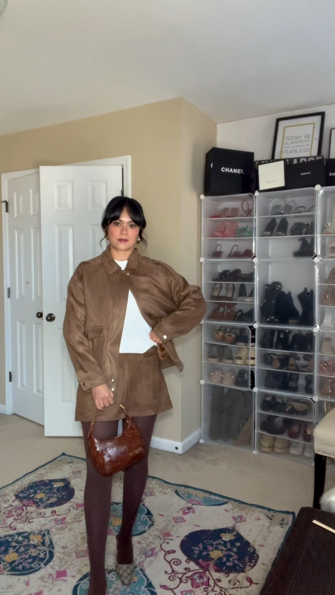 Butter yellow had her moment, but chocolate brown is running the show this Fall 🍂🤎
Head-to-toe brown with a touch of white for balance — rich, chic, and timeless. I went one size up for the skort cause it’s super short.
#fallstyle #browntrend 

#LTKPetite #LTKStyleTip #LTKOver40