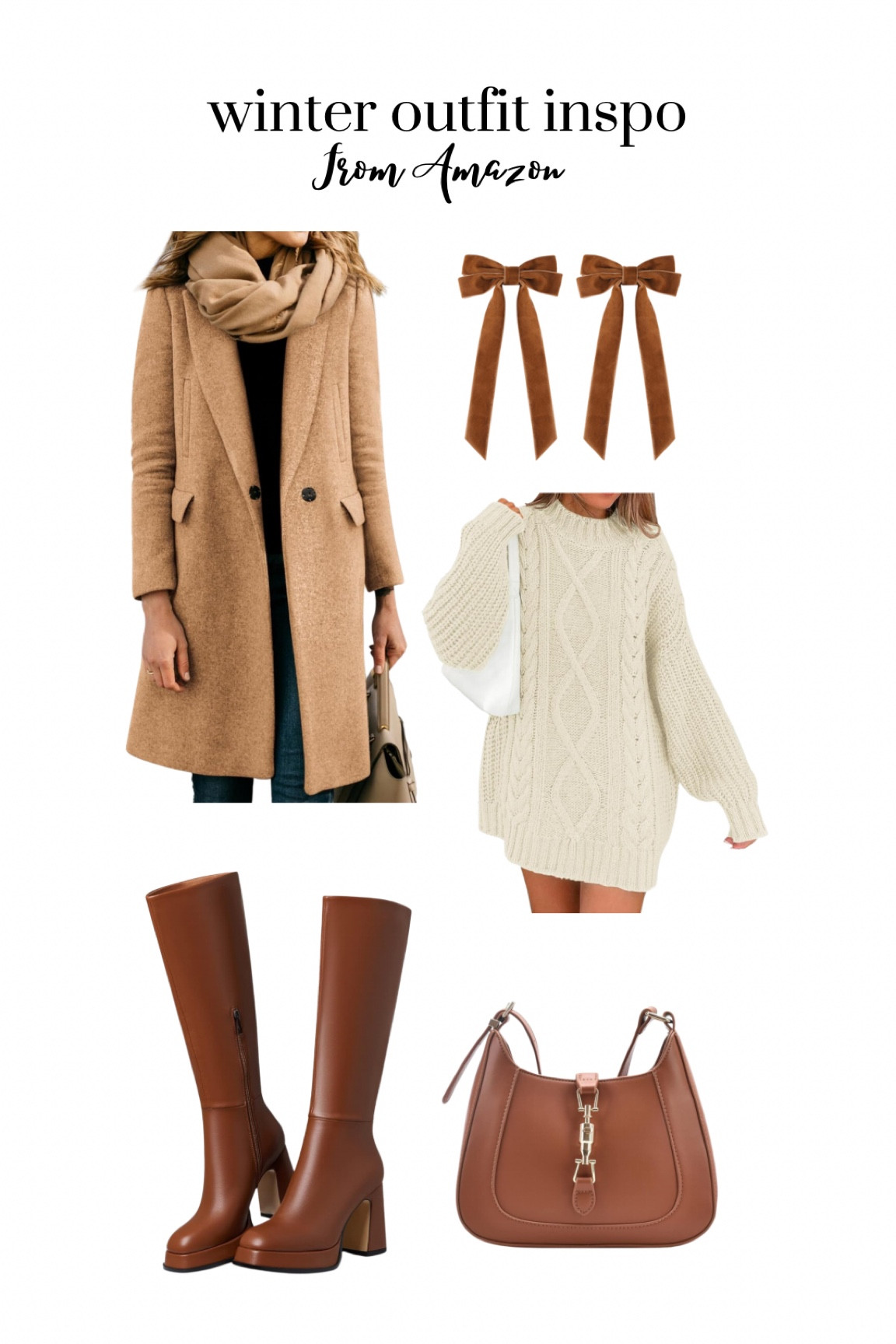 Winter outfit inspo- cute winter outfit ideas from Amazon- sweater dress, long brown jacket, knee high brown boots

#LTKfindsunder50 #LTKSeasonal #LTKstyletip