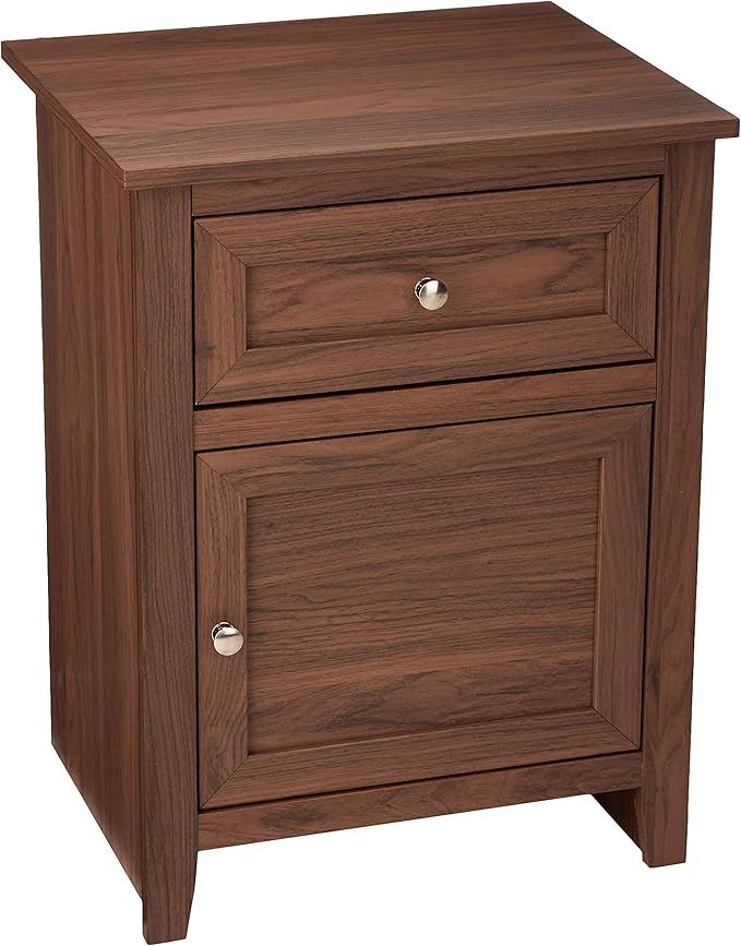 Amazon Basics Classic Wood Nightstand End Table with Cabinet - Walnut | Amazon (US)