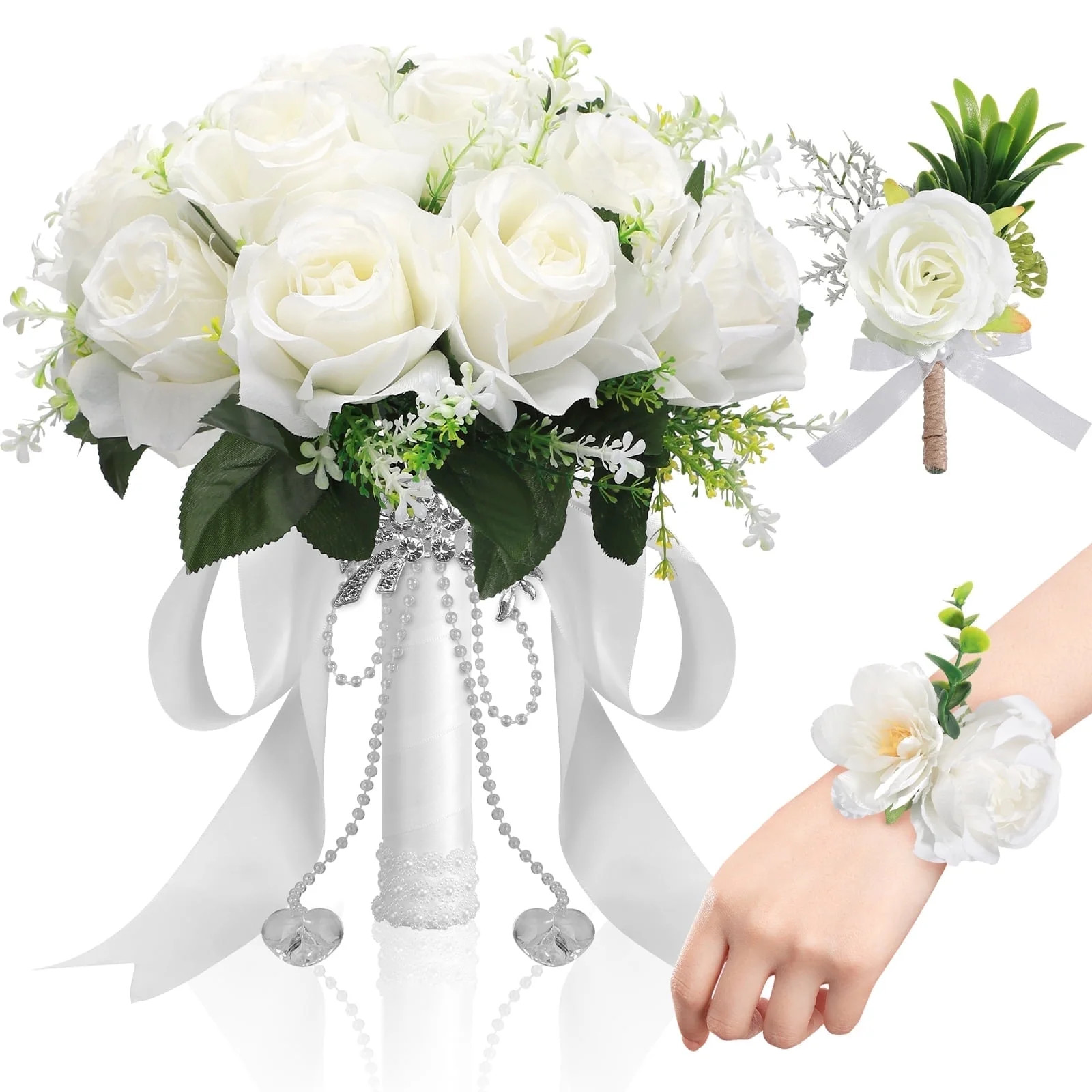 Ayieyill 12 inch Wedding Bouquets for Bride and Bridesmaids, Tossing Artificial Flower Bouquets f... | Walmart (US)