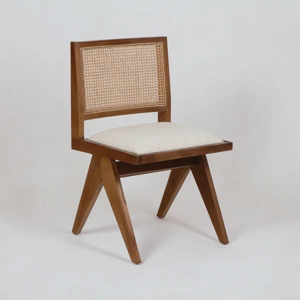 Solid Wood And Rattan Dining Chair With Upholstered Seat | Wayfair Professional