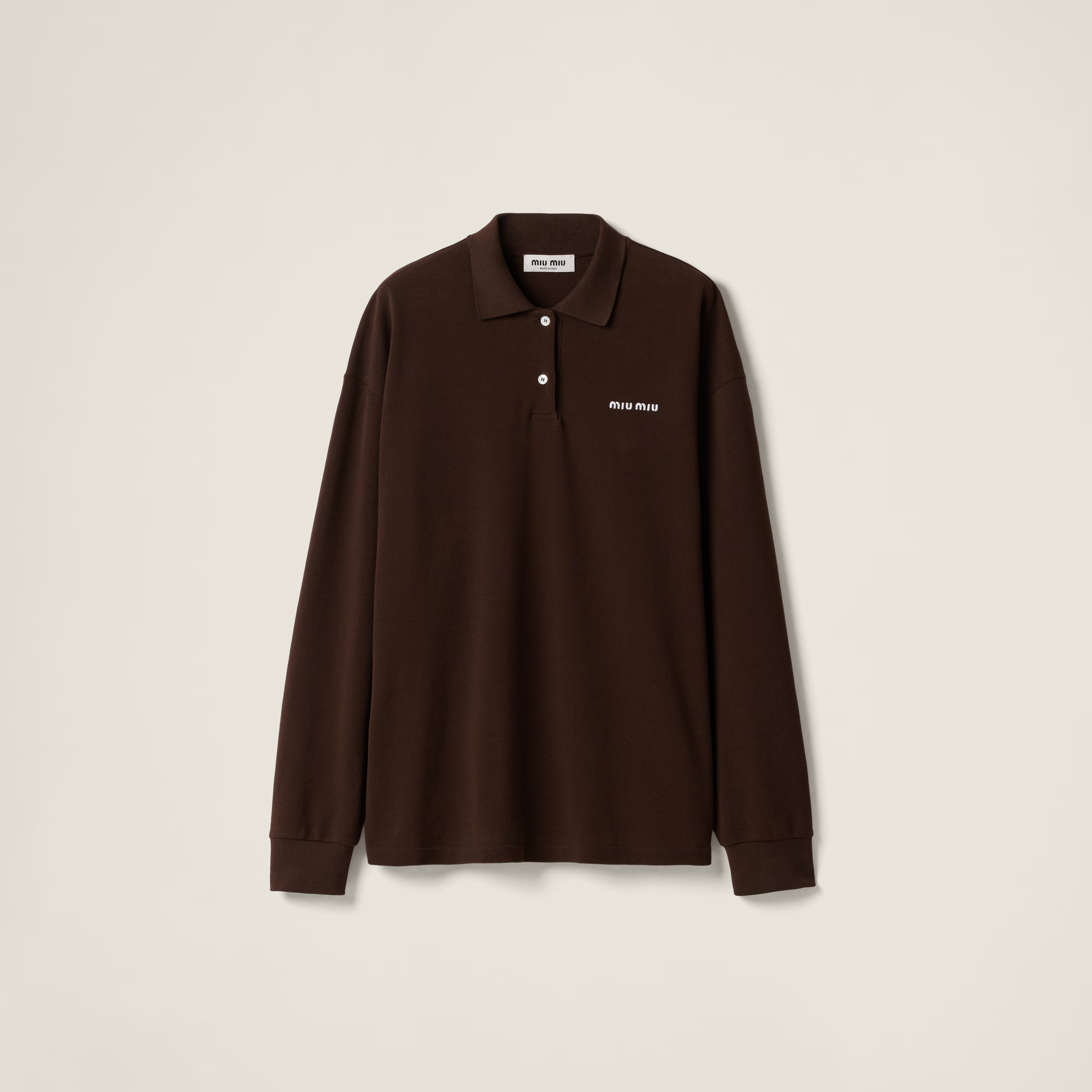 Cocoa Brown Cotton Piqué Polo Shirt | Miu Miu | Miu Miu INT