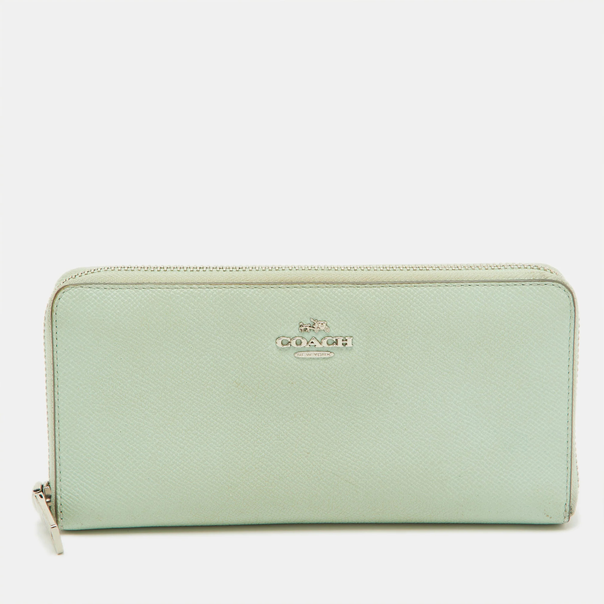 Coach Light Green Leather Long Zip Around Wallet | Shop Simon