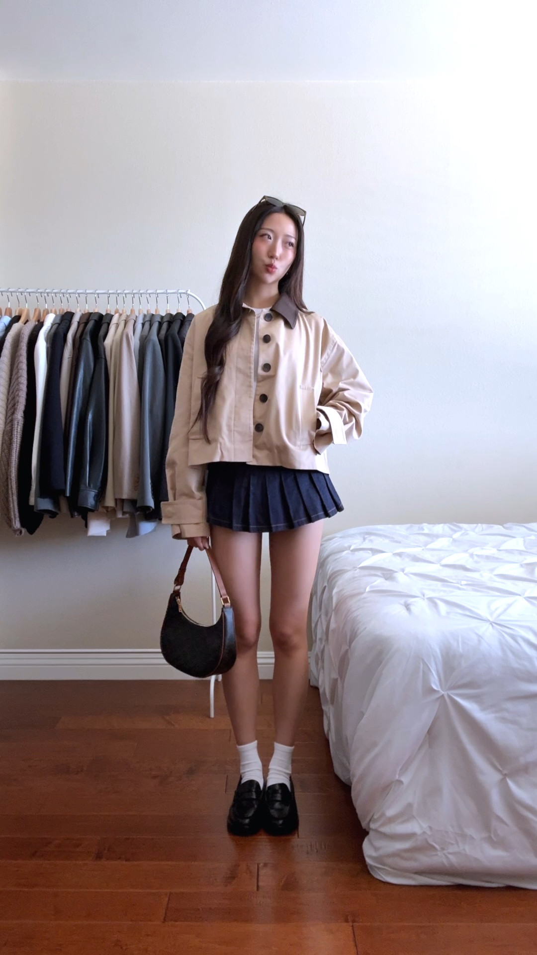 spring outfit of the day, casual outfit, minimal outfit, black leather loafers, denim mini skirt, crop trench coat

#LTKootd #LTKSeasonal #LTKgrwm