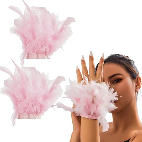 AUOCATTAIL Feather Gloves Cuffs Swan Wrist Band for Women Cosplay Costume Wedding Halloween Acces... | Amazon (US)