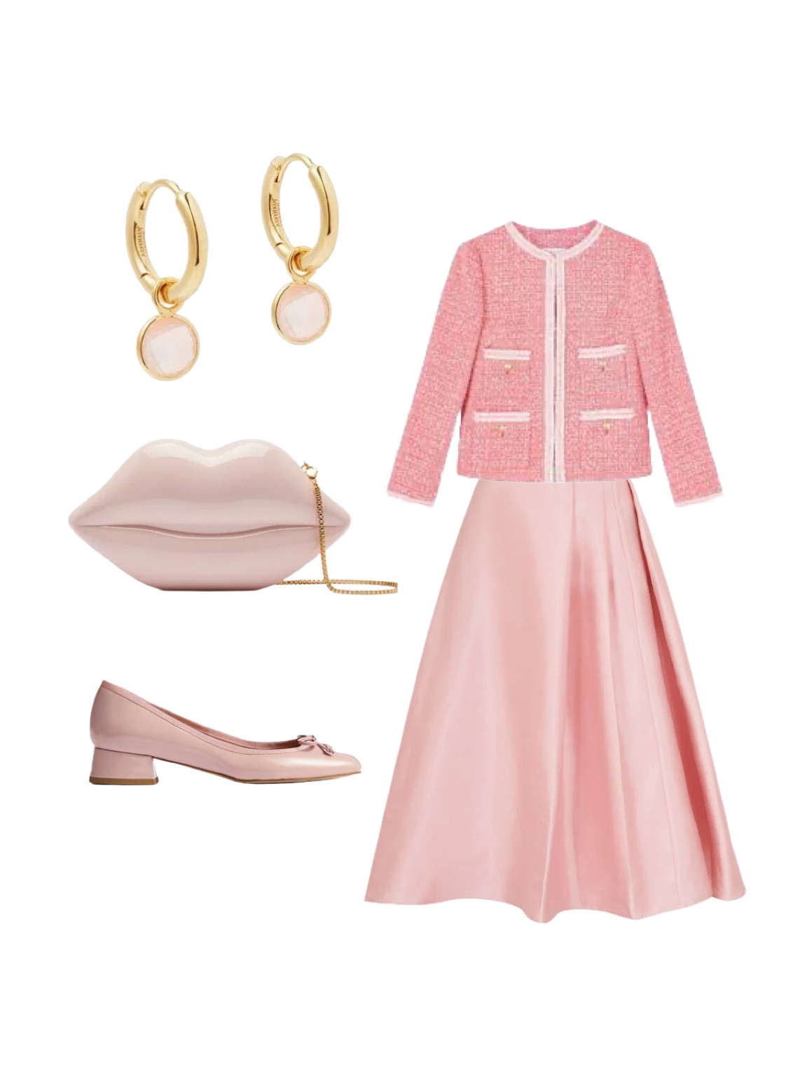 Pretty in lipstick pink! One of the most surprising colour trends this AW24 is the explosion of pale pink, so I’ve put together an elegant outfit inspired by the 1960s and icons like Audrey Hepburn and Jackie O. Partner the LK Bennett Signature Charlie tweed jacket in pink with their adorable Aurelie pink leather low heeled ballet shoes (use my 15% discount code REBECCALIPKINAUTHOR15 ), the new in Tanya pink taffeta skirt by Monsoon, the Aspinal of London new in pink and gold drop earrings (gift idea! & currently on a Black Friday offer!) and finally the pink Lips clutch bag by Lulu Guinness - fab gift idea for her.

#LTKCyberWeek #LTKeurope #LTKuk