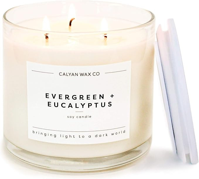 Calyan Wax Co. 3 Wick Candle, Evergreen + Eucalyptus Scented Candle, 43 Hour Burn Time, 3 Wick So... | Amazon (US)