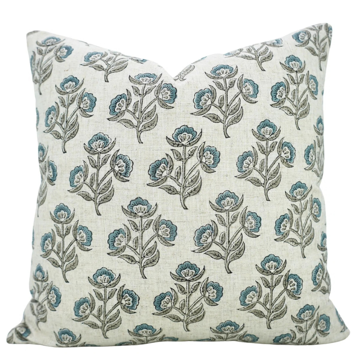 Fabdivine linen pillowcase cushion cover, throw, block print (vishal pushp, blue) 20"x20" | Wayfair North America
