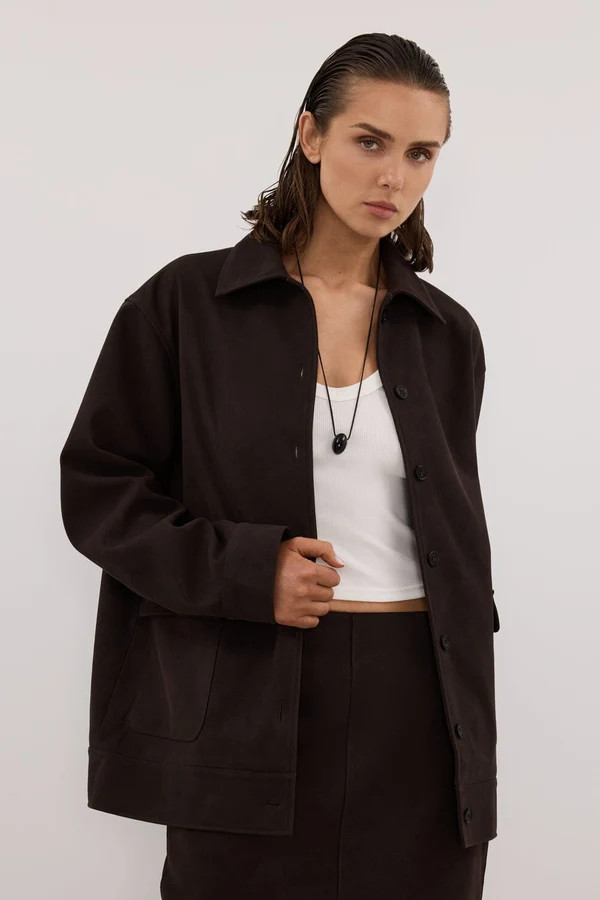 OTIS BITTER CHOC FAUX SUEDE JACKET | DISSH