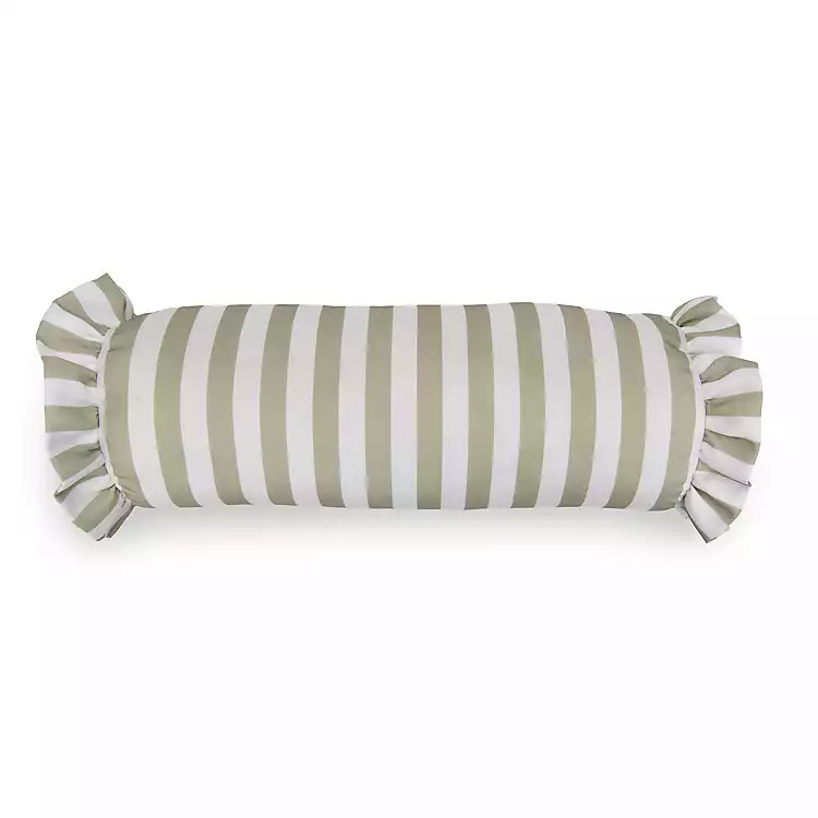 New! Green Striped Outdoor Bolster Pillow | Kirklands