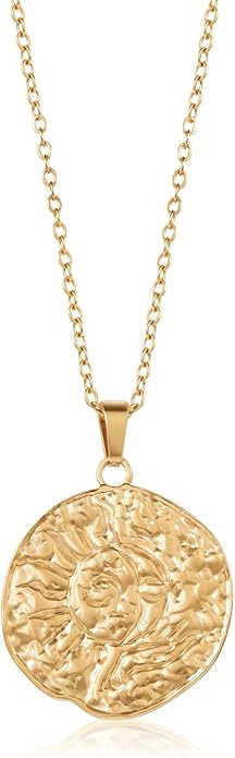 14K Gold Plated Engraved Byzantine Coin Pendant Necklace for Women Bohemian Style Gold Necklace | Amazon (US)
