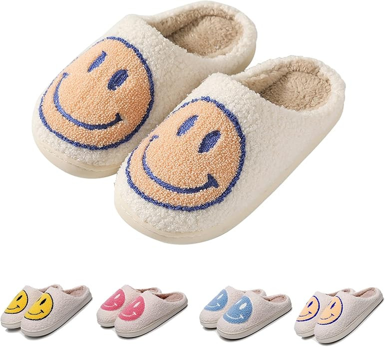FACAXEDRE Retro Smile Face Slippers, Happy Face Slipper for Women, Soft Plush Comfy Preppy Women ... | Amazon (US)