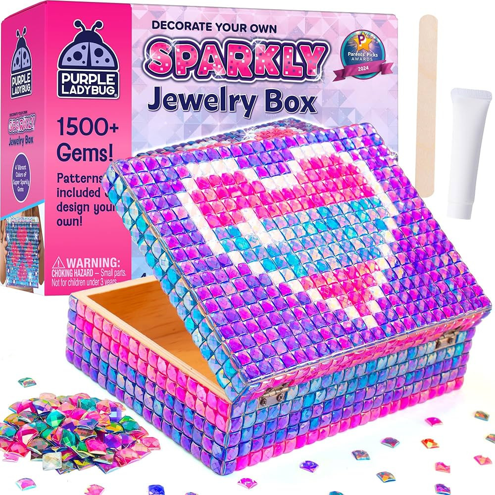 PURPLE LADYBUG DIY Sparkly Jewelry Box Kit with Gems – Crafts for Girls 8-12, Birthday Gift Ide... | Amazon (US)