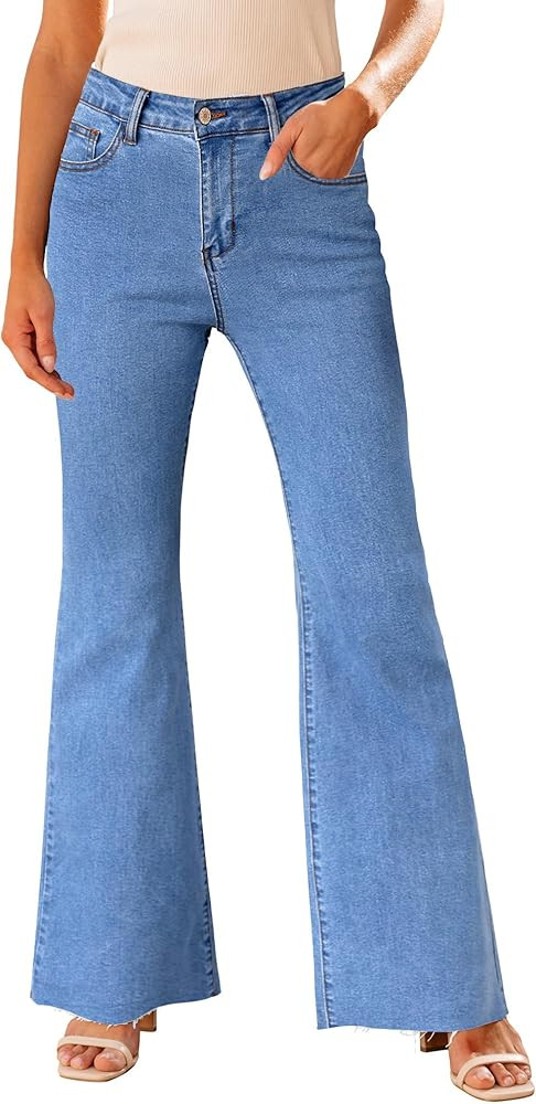 GRAPENT Wide Leg Jeans for Women Trendy High Waisted Flare Stretchy Bell Bottom Denim Pants Baggy... | Amazon (US)
