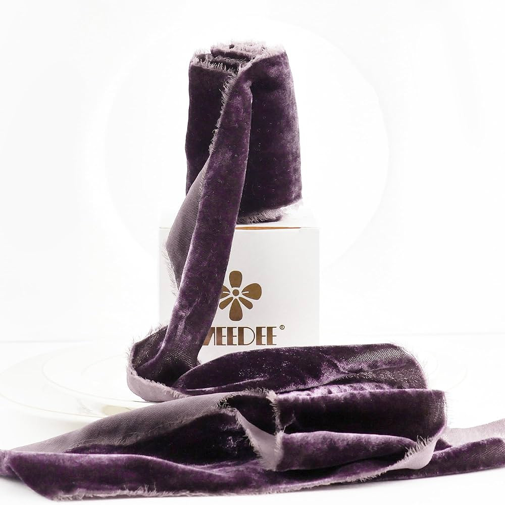 MEEDEE Purple Velvet Ribbon 3 Inch Purple Velvet Ribbon Fringe Velvet Ribbon Raw Edge Silk Velvet... | Amazon (US)