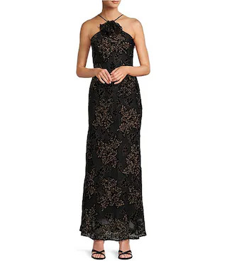 Antonio Melani Bernice Floral Burnout 3D Rosette Halter Neck Sleeveless A-Line Maxi Dress | Dilla... | Dillard's