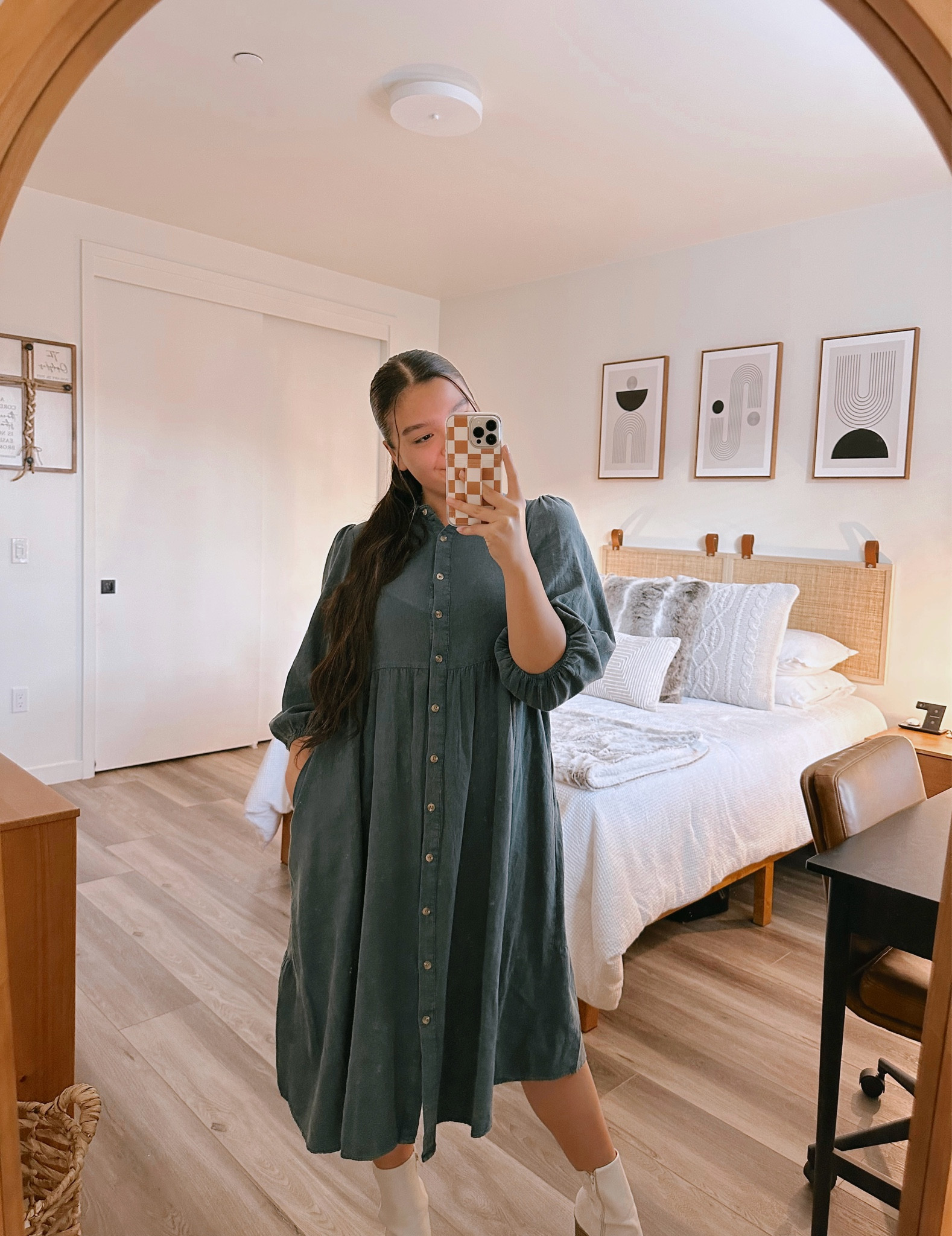 springtime fit🌿🍋 — button down midi dress | checkered phone case

#LTKStyleTip