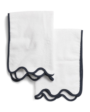 Made In Turkey Set Of 2 Turkish Cotton Scalloped Edge Hand Towels | TJ Maxx