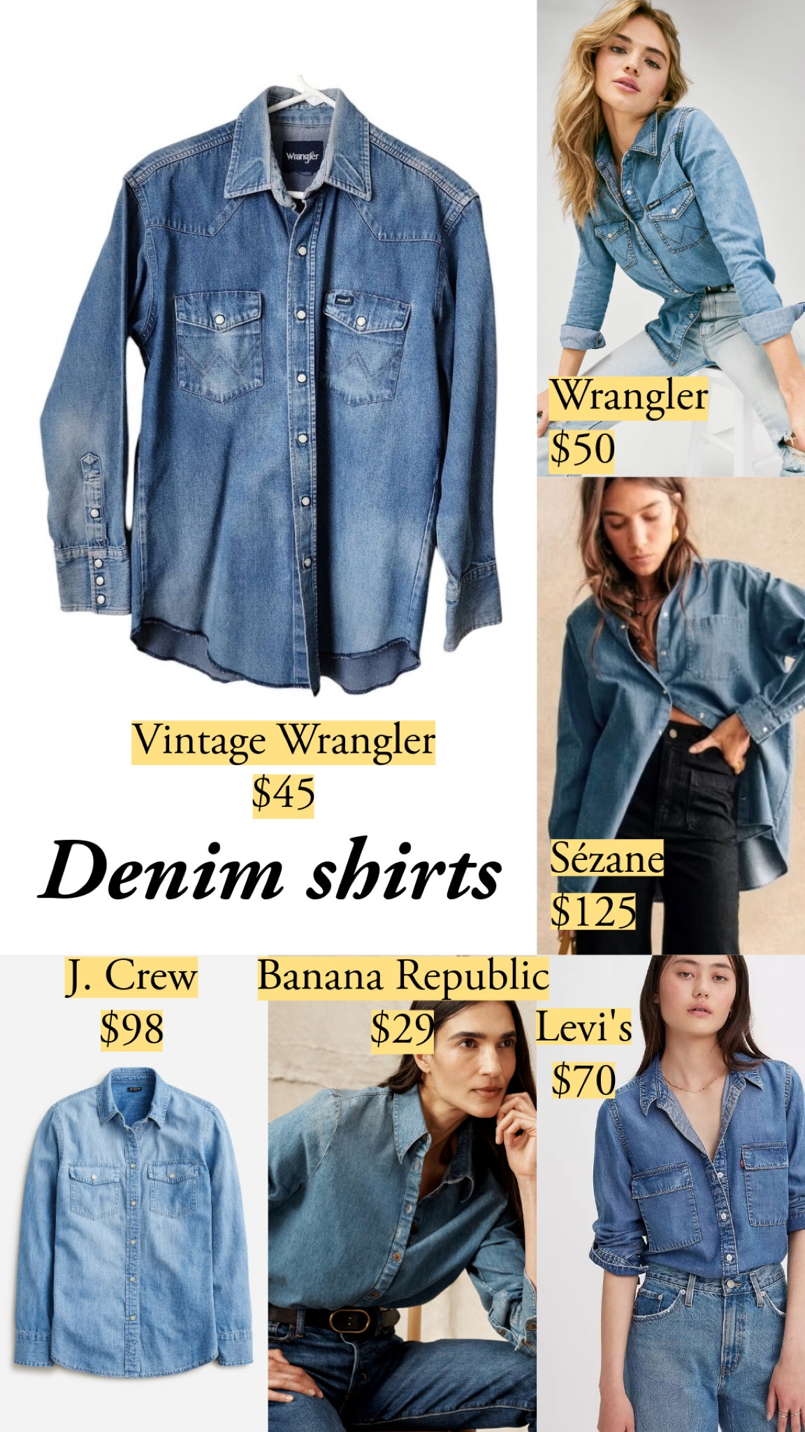 Anytime you look for distressed denim, compare the item to vintage. A lot of new denim shirts have really bad distressing effects. 

They have sun bleached patches in areas that the sun wouldn’t necessarily hit, and they’re missing the worn out look in critical spots. 

Here are shirts that have mild wear, so they look convincing, plus vintage picks. 

#LTKfindsunder100 #LTKstyletip #LTKfindsunder50