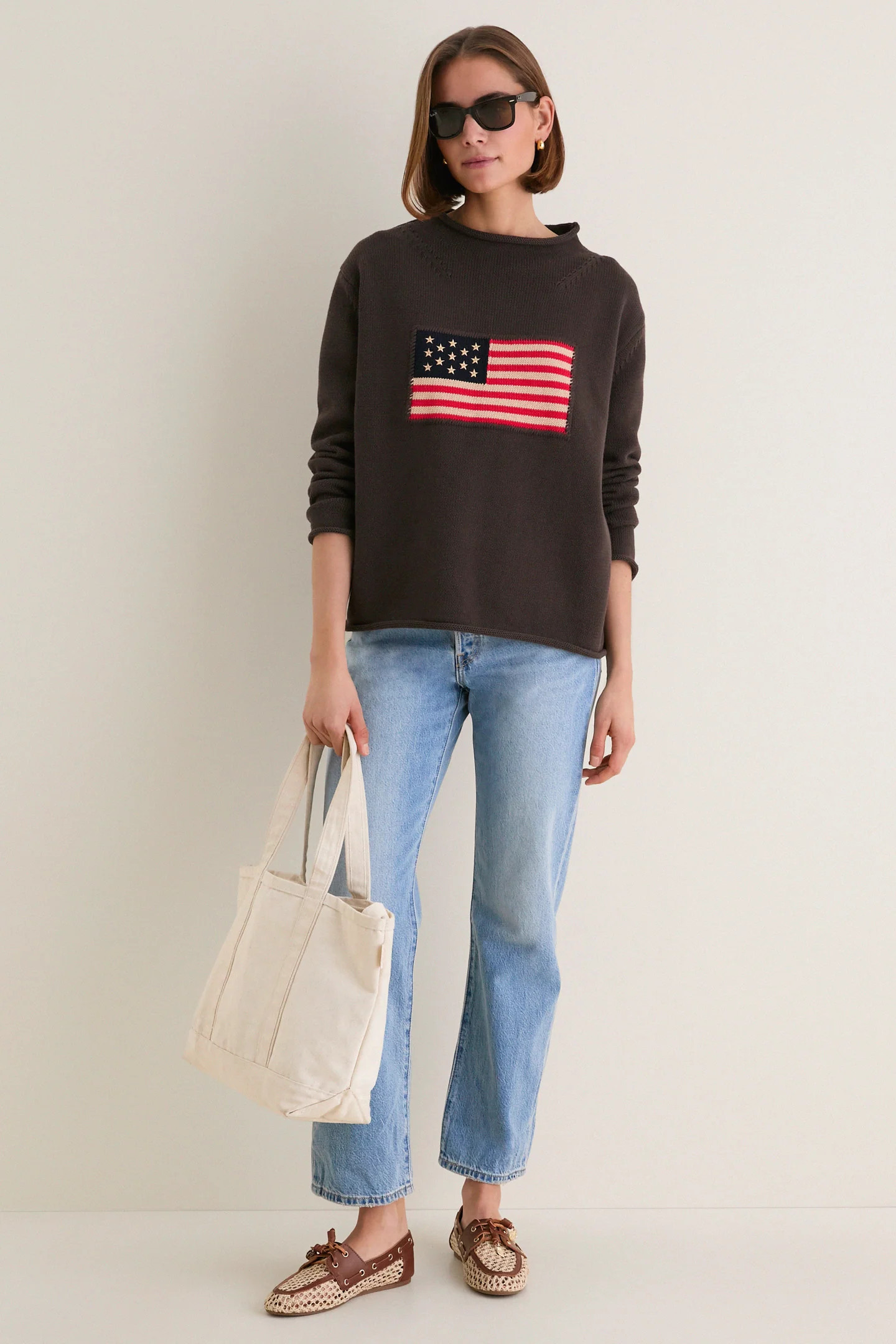 Dark Brown Cotton Roll Neck Americana Sweater | Tuckernuck (US)