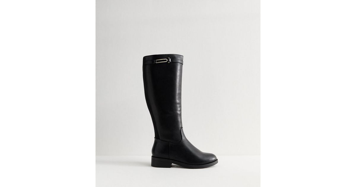 Wide Fit Black Faux Leather Knee High Boots | New Look | New Look (UK)