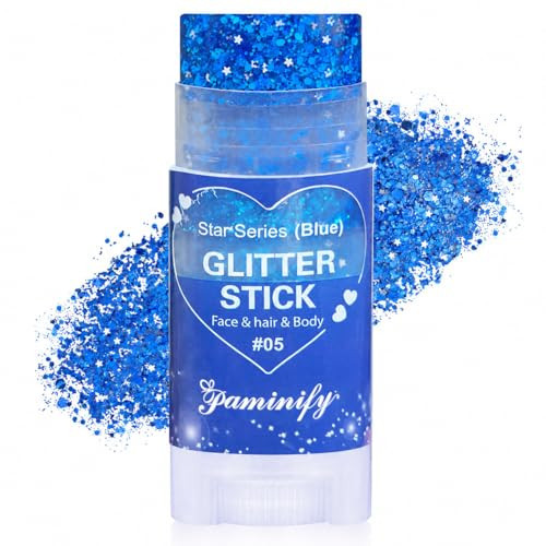 Paminify Blue Hair Glitter Stick,Royal Blue Face Glitter Stick,Blue School Spirit Day Accessories,Waterproof Singer Concert Halloween Chunky Sequins Makeup,Cheer Glitter for Football Sports Game Day | Amazon (US)