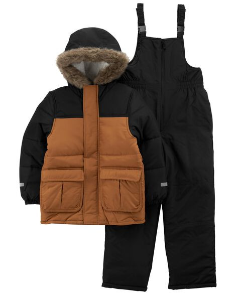 Carter's Kid Boys 2-Piece Faux Fur Hooded Snowsuit Set 4 Black/Brown | Carter's