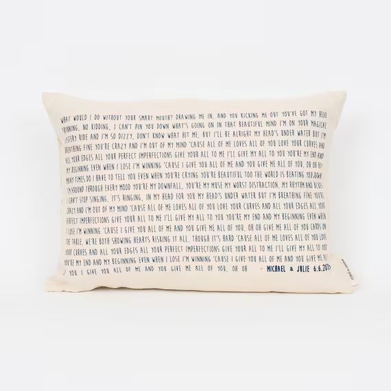 Personalized Song Lyric Pillow, 2nd Anniversary Cotton Gift, Wedding Song Gift, Gift for Her, Son... | Etsy (US)